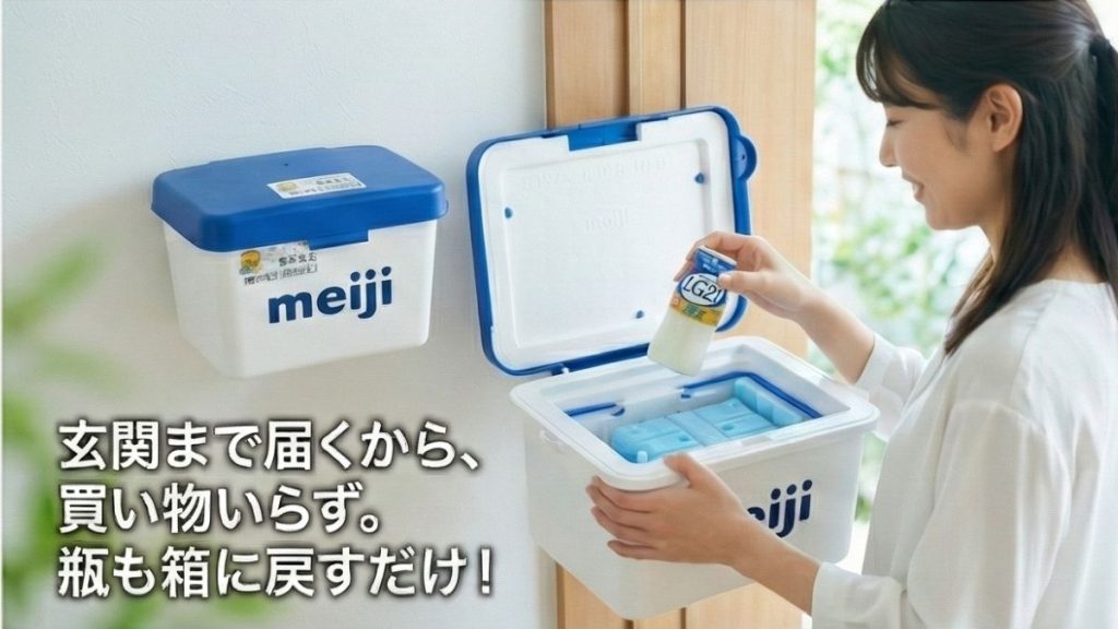 広島市・東広島市で明治LG21を宅配。玄関先の保冷BOXから取り出せて買い物不要で続けやすいサービス